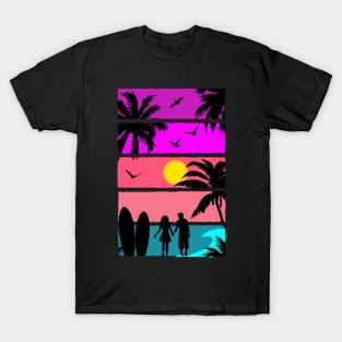 Vaporwave Aesthetic Inspired Beach Silhouette T-Shirt